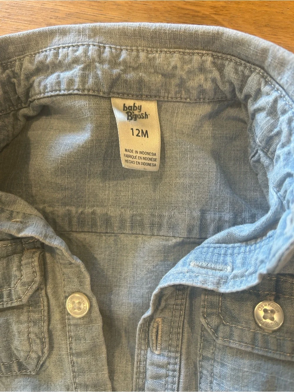 OshKosh B'gosh Light Blue Denim-Style Long Sleeve One-Piece